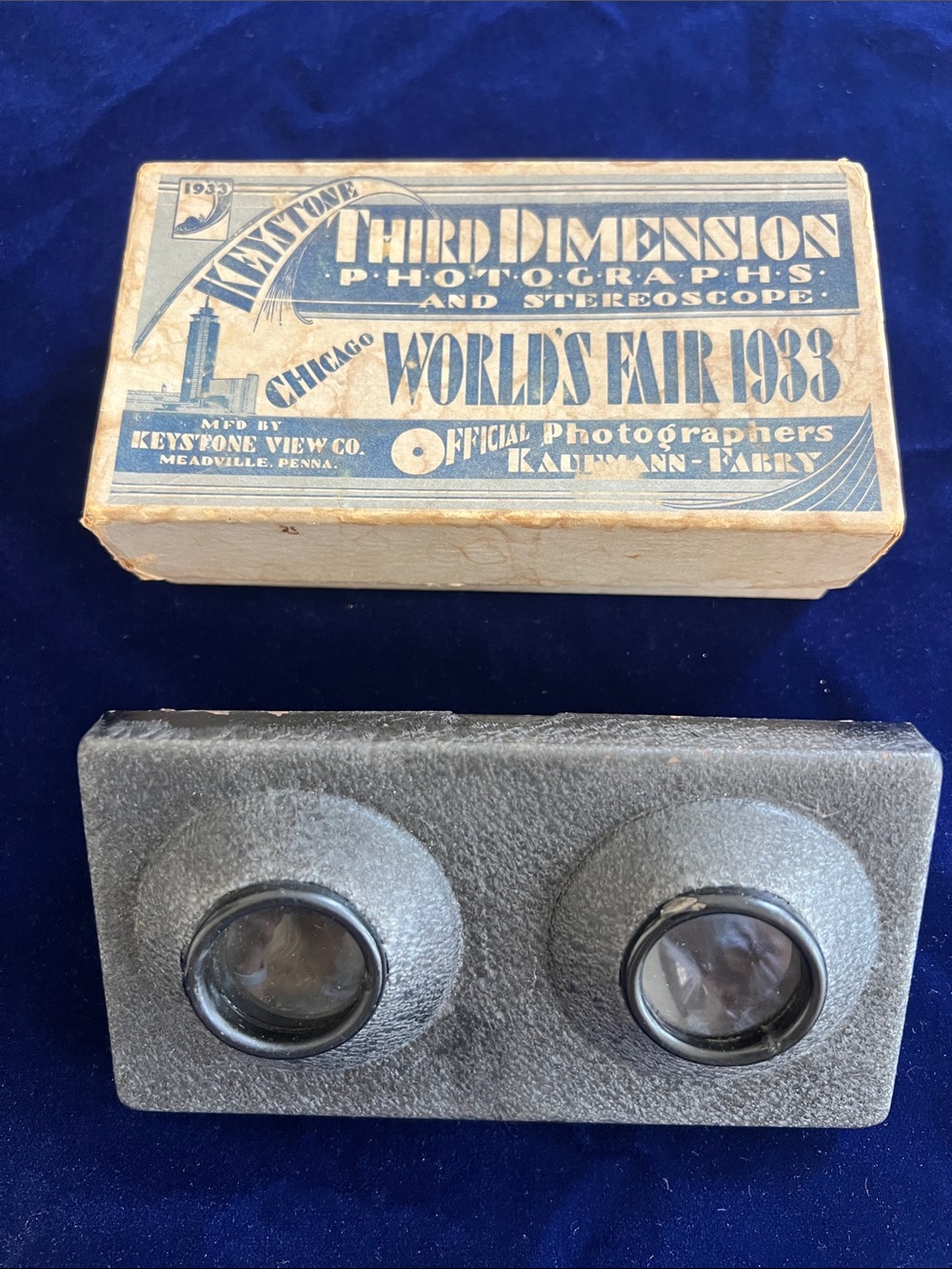 1933 Chicago World Fair, Stereo THIRD DIMENSION STEREOSCOPE- Black, Original Box